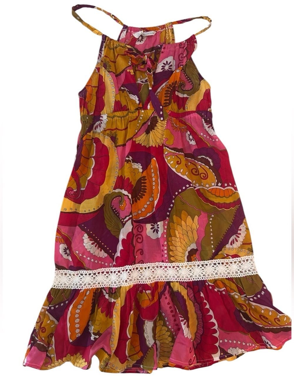 Trina Turk Pink Multi Paisley Sundress with Crochet Trim small